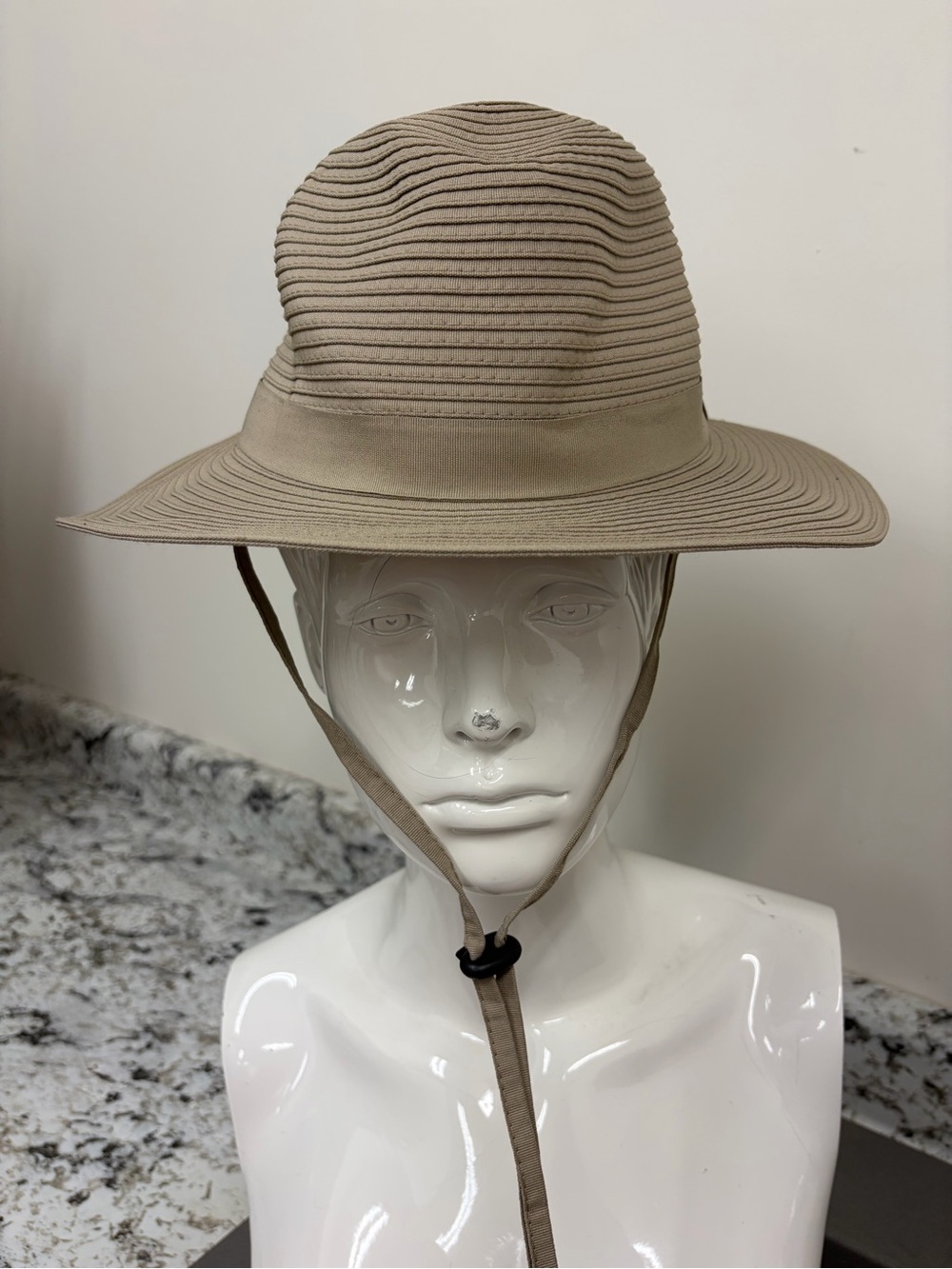Barbour Tan Wide-Brim Outdoor Hat with Adjustable Chin Strap